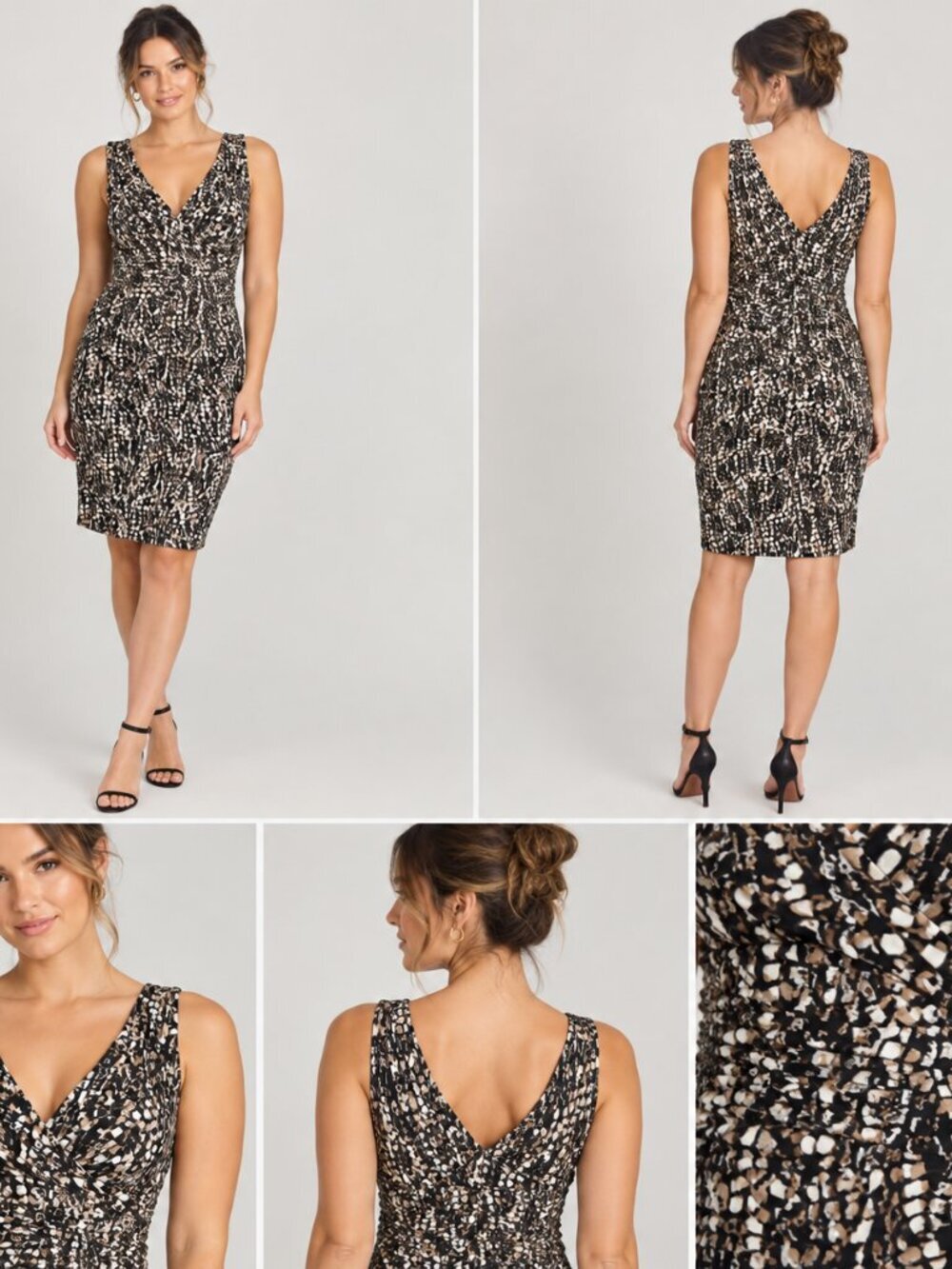 DRESS Barn Petite Size 8 Brown/Tan/White Crossover Top Sleeveless Dress
